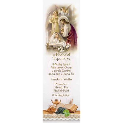 Holy Communion Bookmark with the image of Christ with two angels
