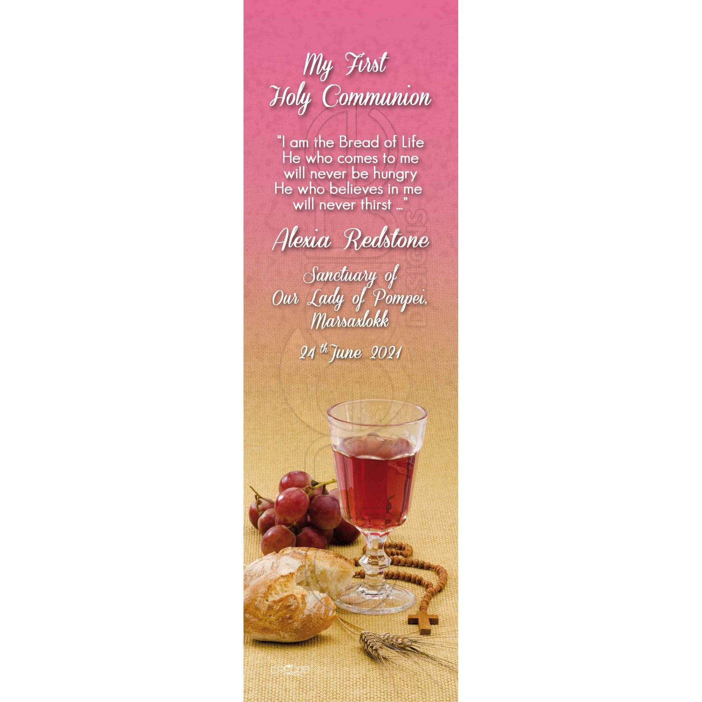 Holy Communion Bookmark with a picture of glass chalice