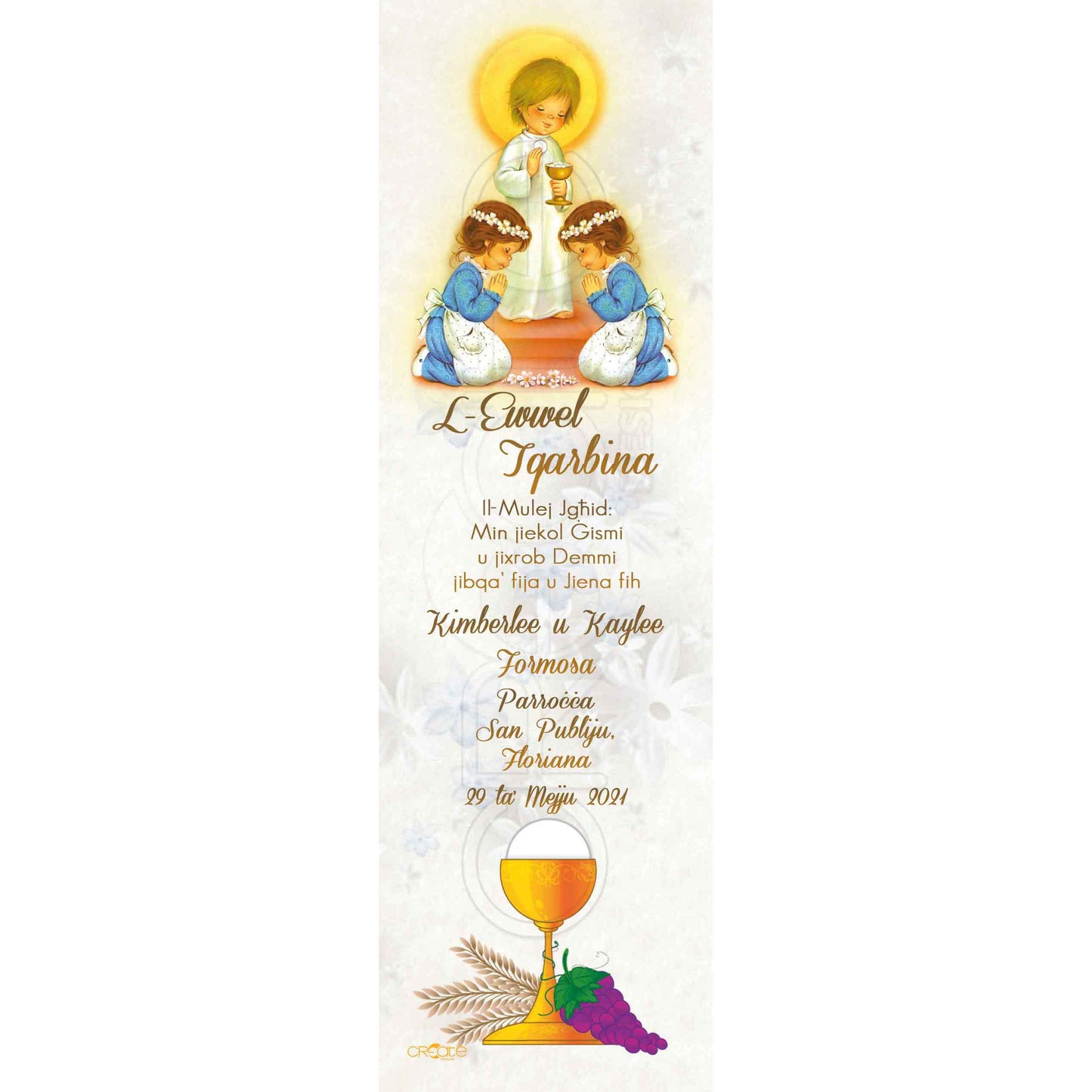 Holy Communion Bookmark for a boy or girl with chalice