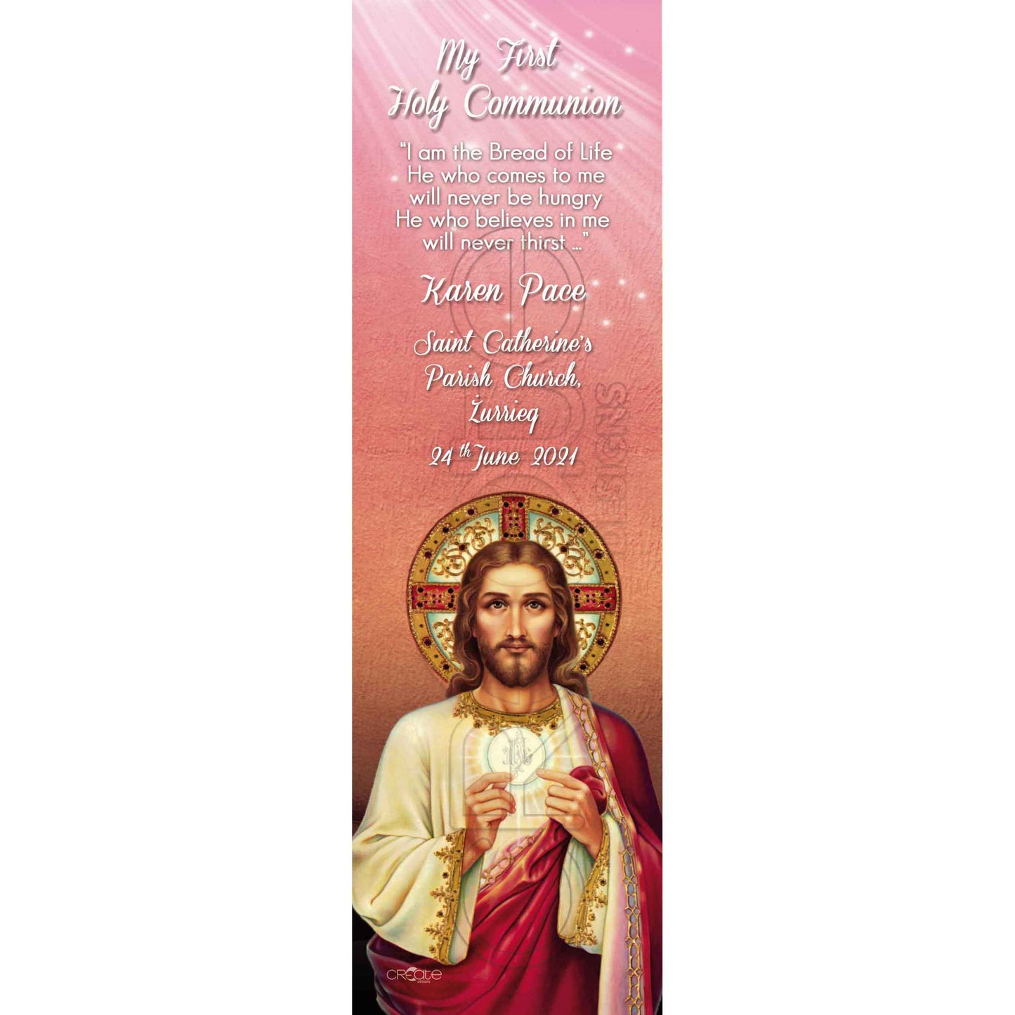 Holy Communion Bookmark with the image of Christ with the Eucharist
