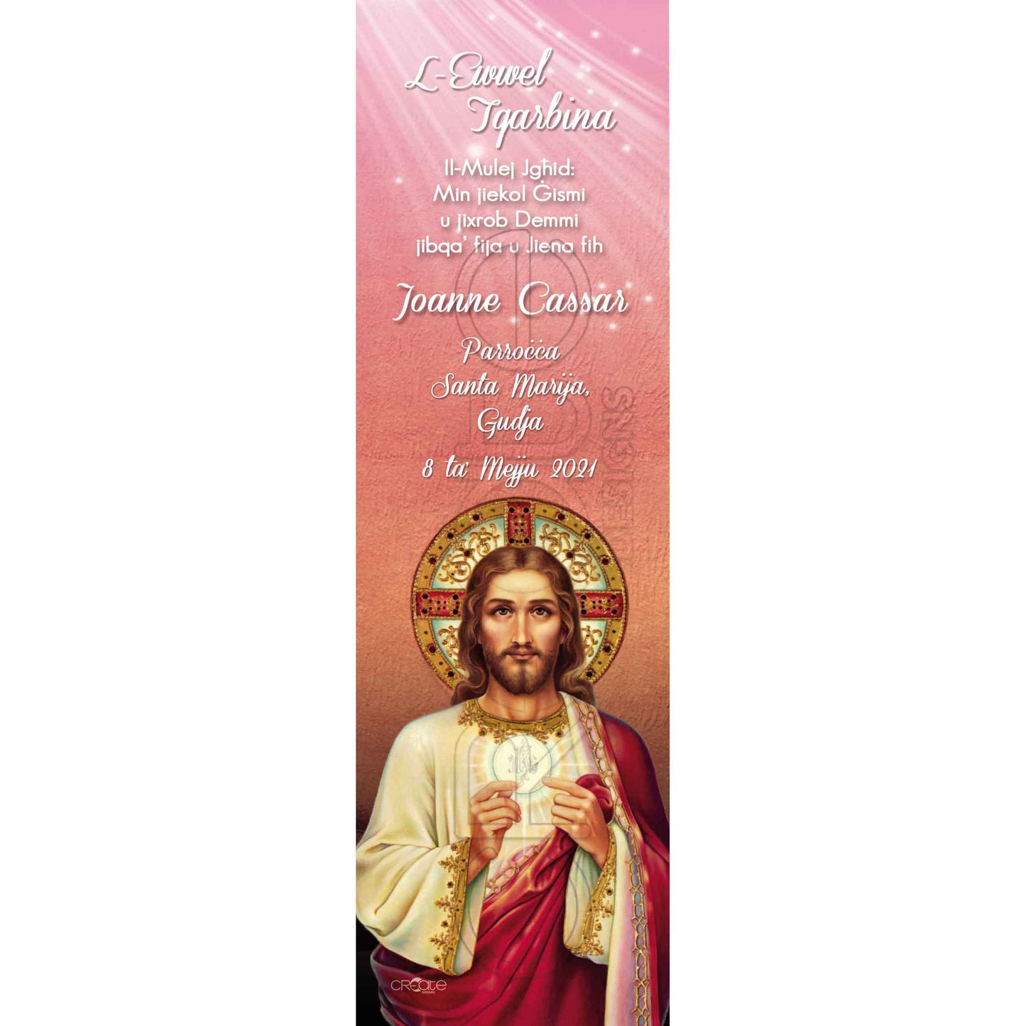 Holy Communion Bookmark with the image of Christ with the Eucharist