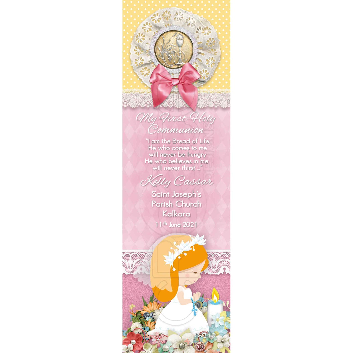 Holy Communion Bookmark with a drawing of a child