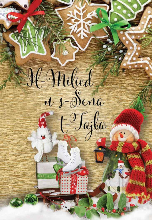 Kartolina tal-Milied bil-Snowman u rigali