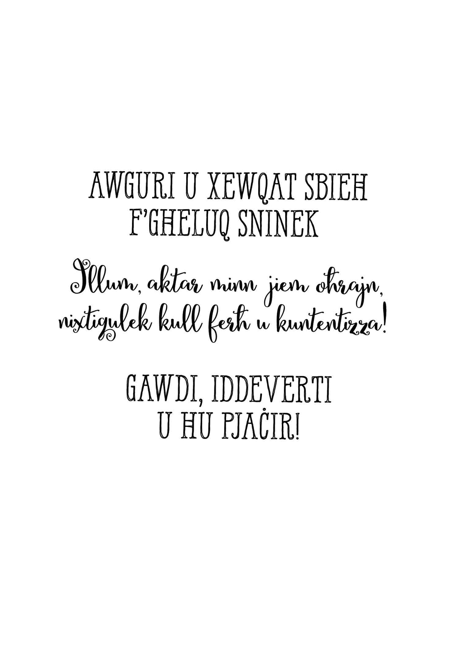 Personalised card for a girl (with the words 'Bħalek M'hawnx')