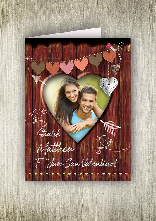 Personalised card for St.Valentines (with dark wood background)