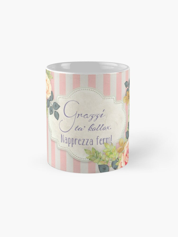 Mug ta' Ringrazzjament għal-mara bil-fjuri