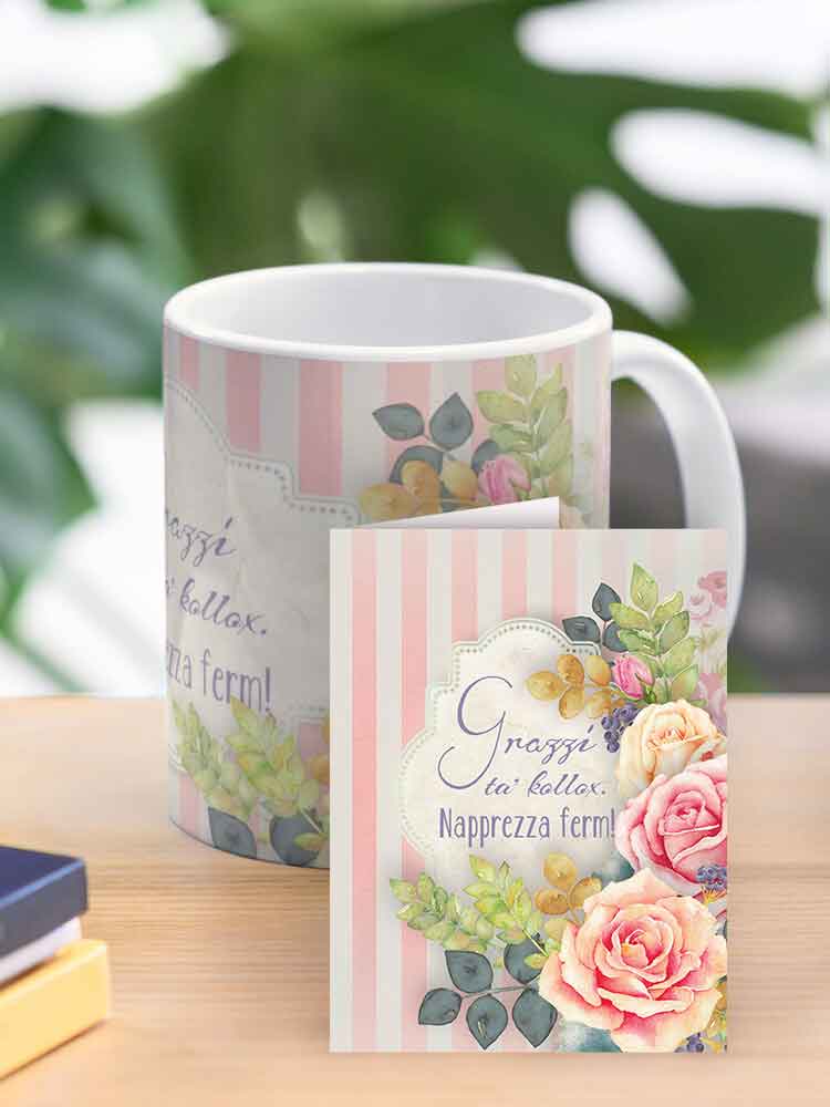 Mug ta' Ringrazzjament għal-mara bil-fjuri