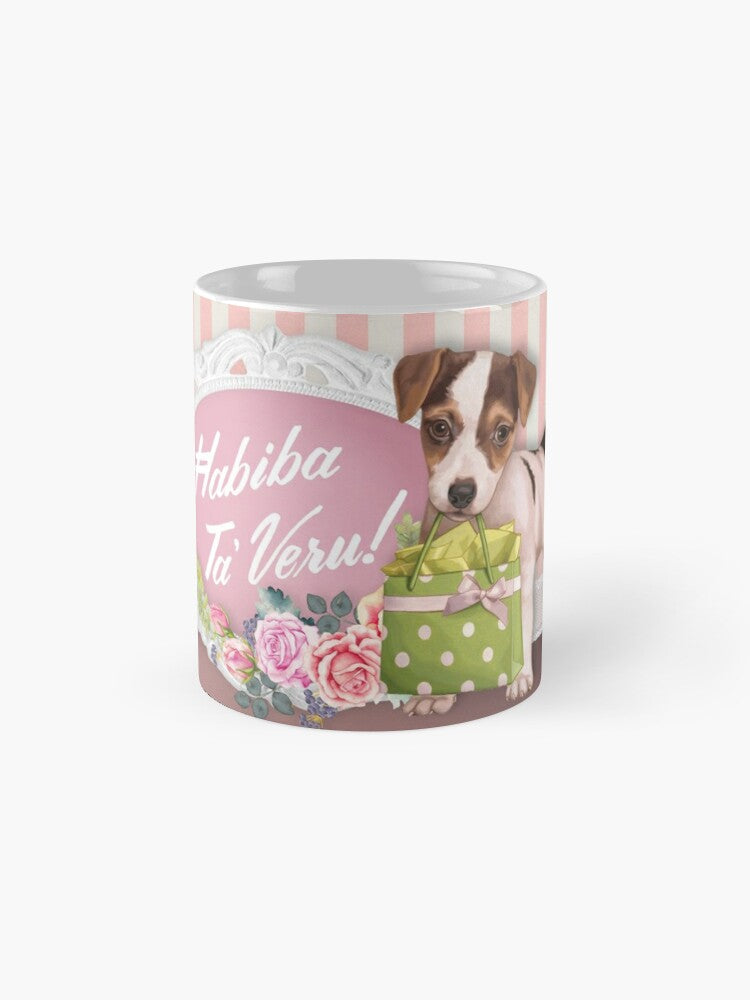 Mug for friend (female) (with a dog holds a basket)