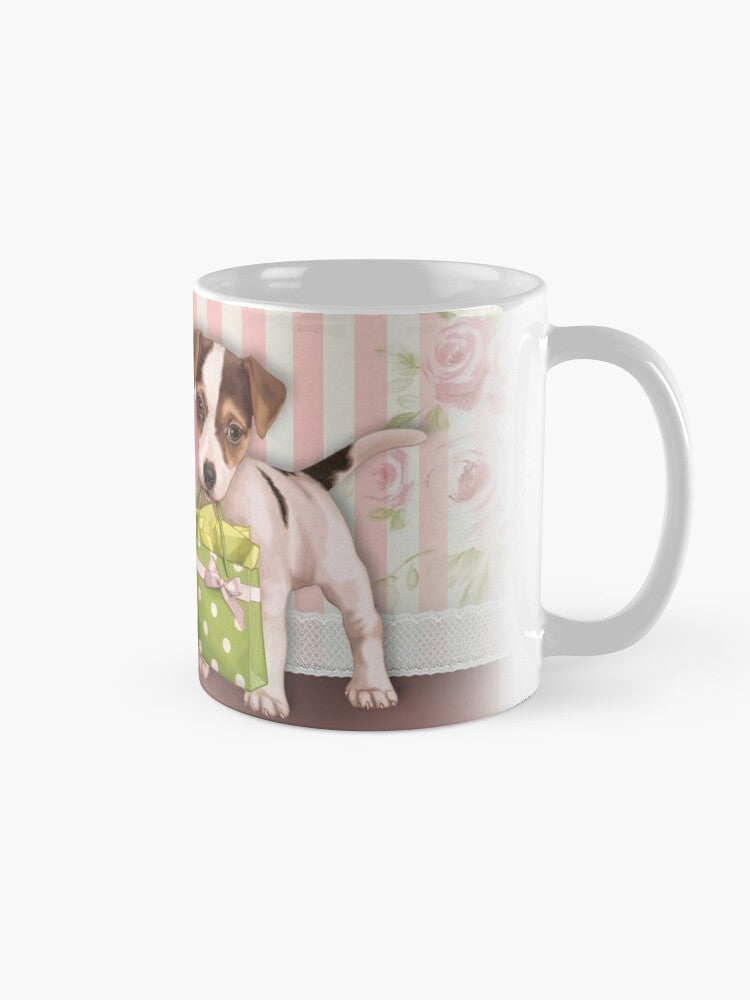 Mug for friend (female) (with a dog holds a basket)