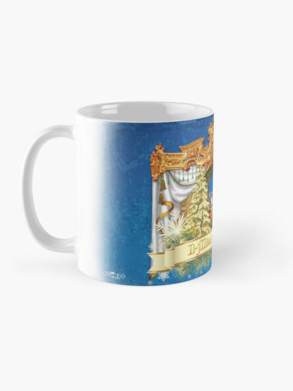 Christmas mug (with the image of the crib on a blue background)