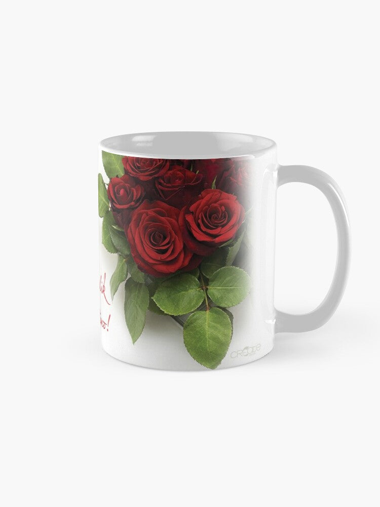 Mug for loved ones (with red roses on a white background)