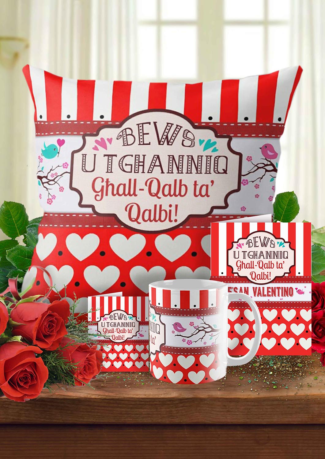 Complete set for St.Valentines (with red and white lines and hearts)