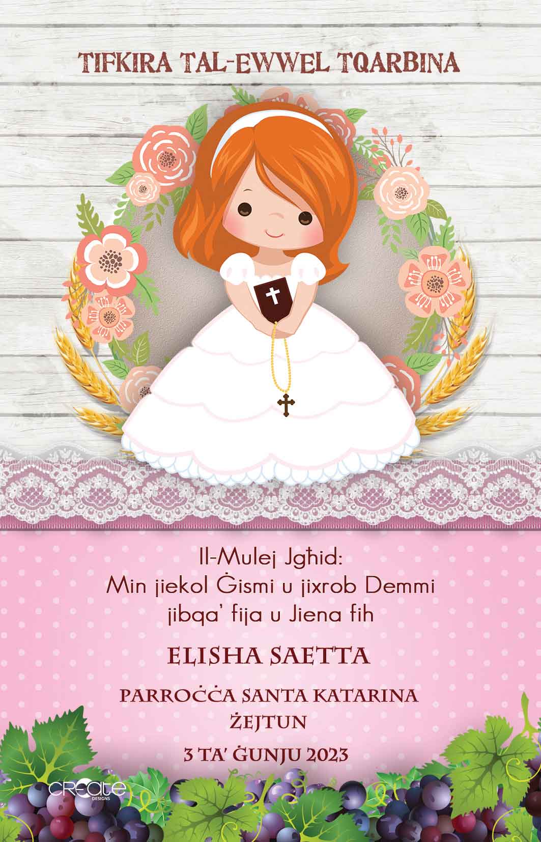 Holy Communion Commemorative Card (Santi) Design 4