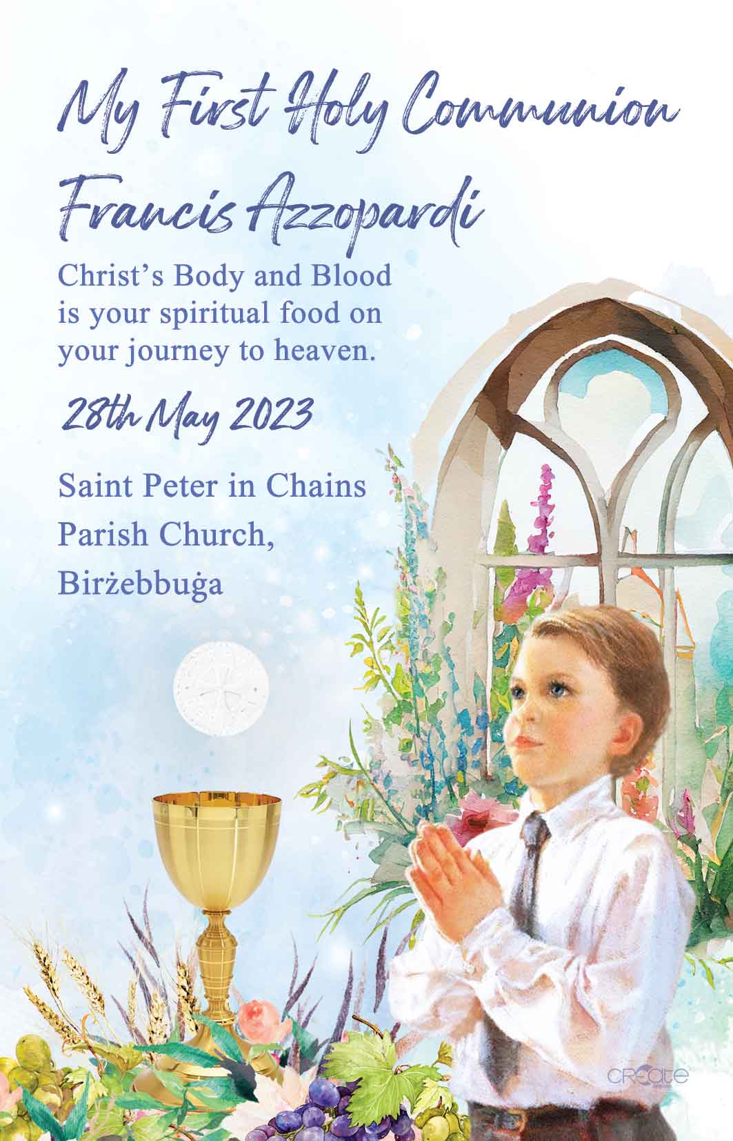 Holy Communion Commemorative Card (Santi) Design 9