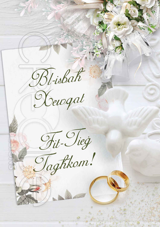 Wedding card (with two ceramic birds and rings)